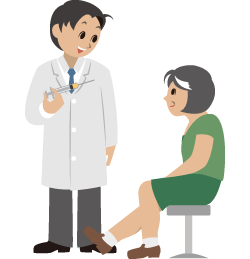 患者が注射を受ける前に医師から説明を受けるイラスト
